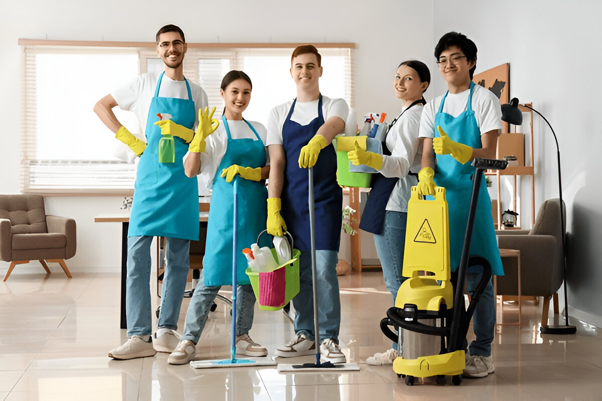 GLMS housekeeping staff cleaning corporate workspace